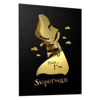 Čierny plagát pre deti so zrkadlovou grafikou zlatého Supermana
