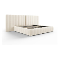 Béžová čalúnená dvojlôžková posteľ s úložným priestorom a roštom 180x200 cm Gina – Milo Casa