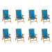 Skladacia záhradná stolička s poduškami 8 ks teak / látka Dekorhome Svetlo modrá,Skladacia záhra