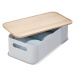 Sivý úložný box s vekom z dreva paulownia iDesign Eco Handled, 21,3 x 43 cm