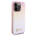 Guess PU Leather Iridescent Metal Script Zadný Kryt pre iPhone 15 Pro Pink