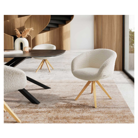 DELIFE Otočná jedálenská stolička Vinka-Flex s opierkami bouclé biela drevená podstava hranatá p