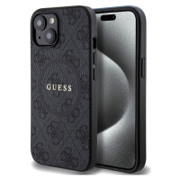 Guess PU Leather 4G Colored Ring MagSafe Zadný Kryt pre iPhone 15 Black