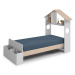 Biela/prírodná domčeková detská posteľ v dekore borovice s úložným priestorom 90x190 cm Odessa -