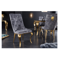 Estila Baroková jedálenská stolička v modernom štýle Gold Barock zlatá / sivá s klopadlom v tvar
