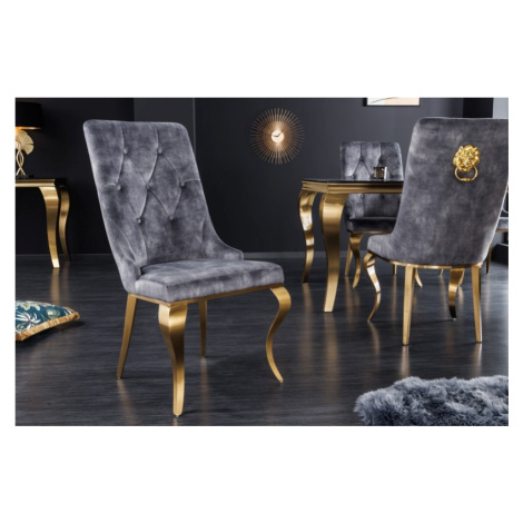 Estila Baroková jedálenská stolička v modernom štýle Gold Barock zlatá / sivá s klopadlom v tvar