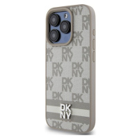 DKNY PU Leather Checkered Pattern and Stripe Zadný Kryt pre iPhone 12/12 Pro Beige