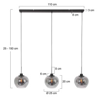 Závesné svietidlo Lotus, čierne, 3 svetlá, lúč, kov, sklo