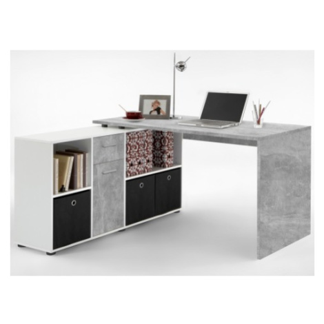 Písací stôl s regálom Lex, šedý betón/biela% Asko