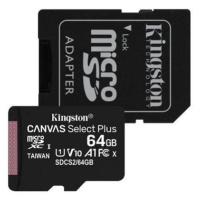 Kingston 64GB micro SDXC Canvas Select Plus 100R A1 C10 Card + adaptér