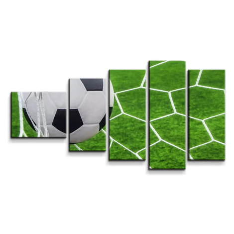 Obraz - 5-dílný Futbalová lopta v bráne - 100x60 cm