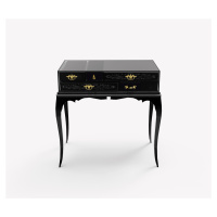 Estila Luxusný čierny nočný stolík Mondrian z lakovaného masívu a čiernych skiel so zlatými deta