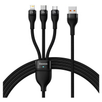 Kábel 3in1 USB cable Baseus Flash Series, USB-C + micro USB + Lightning, 100W, 1.2m (black)