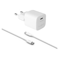 FIXED Mini nabíjačka s USB-C a USB-C/USB-C káblom, PD, 1 m, 20W, biely