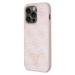 Guess PU 4G Strass Triangle Metal Logo Zadný Kryt pre iPhone 15 Pro Pink