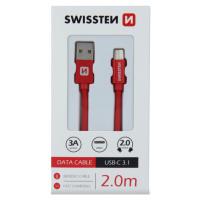 Kábel SWISSTEN Textile, USB-A na USB-C 3.0A, 2m červený