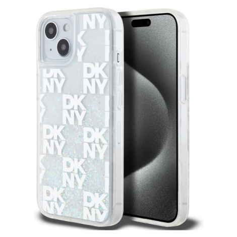 DKNY Liquid Glitter Checkered Pattern Zadný Kryt pre iPhone 15 Transparent