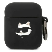 Púzdro Karl Lagerfeld AirPods 1/2 cover black Silicone Choupette Head 3D (KLA2RUNCHK)