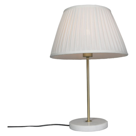 Retro stolná lampa mosadz s nariaseným tienidlom krémová 35 cm - Kaso QAZQA