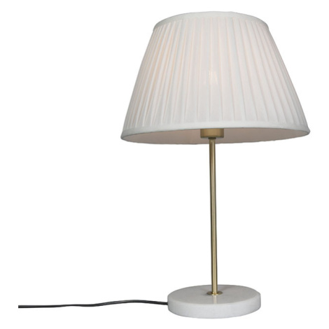 Retro stolná lampa mosadz s plisovaným tienidlom krémová 35 cm - Kaso QAZQA
