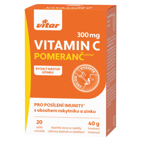 VITAR vitamín C 300 mg + rakytník + zinok, sypká zmes s príchuťou pomaranč 20 vrecúšok Vitar Veteriane