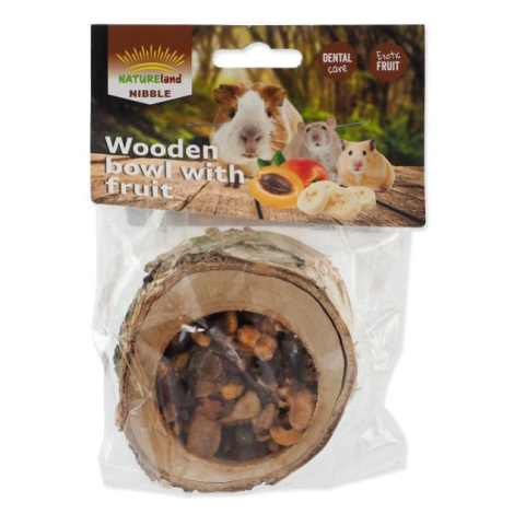 Pochúťka Miska Nature Land Nibble plnená ovocím drevená 120g