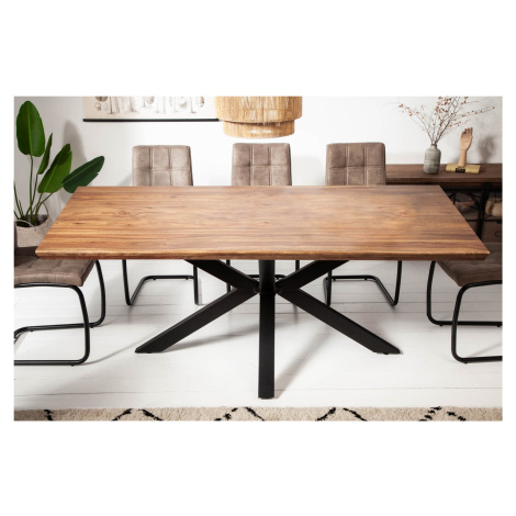 Estila Masívny industriálny jedálenský stôl Cosmos II zo sheesham dreva hnedej farby s čiernymi 