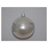 ORNEX Sklenená vianočná ozdoba biela s vetvičkami pr. 8 cm