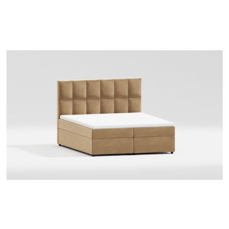 Okrovožltá čalúnená dvojlôžková posteľ s úložným priestorom 160x200 cm Flip – Ropez