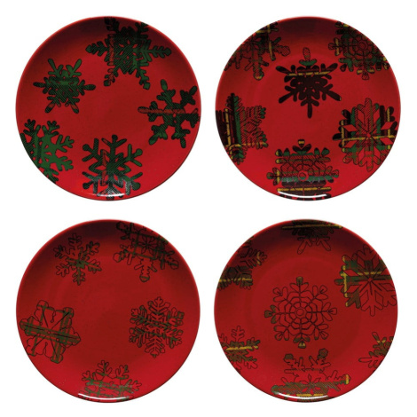Súprava 4 červeno-čiernych dezertných tanierov z kameniny Casafina Snowflake, ø 21,6 cm