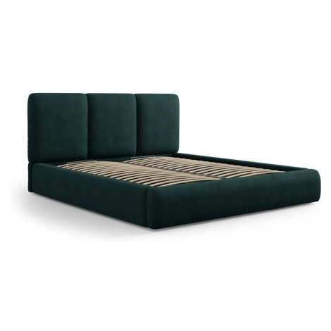 Tmavozelená čalúnená dvojlôžková posteľ s úložným priestorom s roštom 200x200 cm Brody – Mazzini Mazzini Sofas