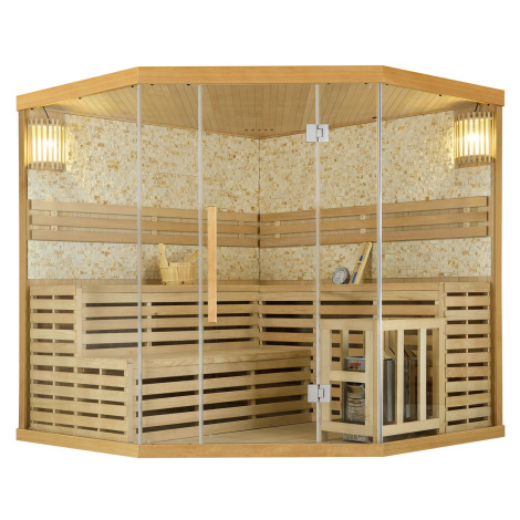 Juskys Tradičná saunová kabína / fínska sauna Espoo200 s kamennou stenou Premium - 200 x 200 cm 