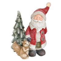 Dekorácia MagicHome Vianoce, Santa s veveričkou a stromčekom, 1 LED, 2xAAA, keramika, 35,50x20x4