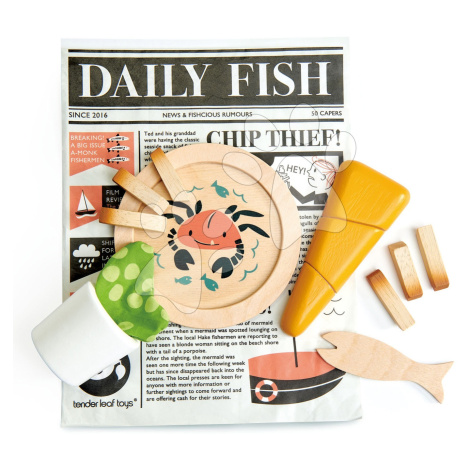 Tradičná anglická večera rybárov Fish and Chips supper Tender Leaf Toys v novinovom papieri (dre