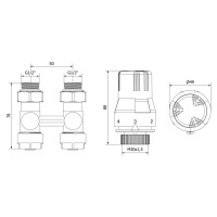 Mexen G02, termostatická sada DN50, uhlová 1/2