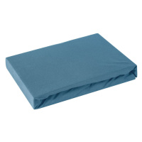 Modrá bavlnená jersey posteľná plachta 180x200+30 cm
