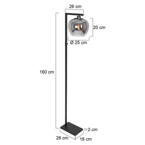 Stojacia lampa Lotus, čierna, kov, sklo, E27