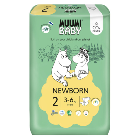 MUUMI BABY Plienky jednorázové 2 Newborn 3-6 kg, 58 ks