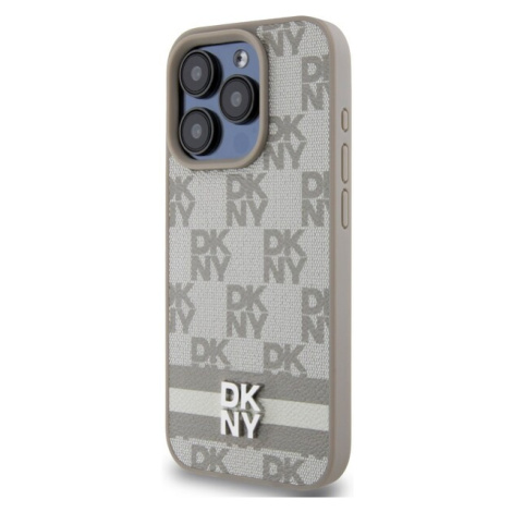 DKNY PU Leather Checkered Pattern and Stripe Zadný Kryt pre iPhone 14 Pro Beige