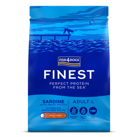 FISH4DOGS Granule malé pre dospelých psov Finest sardinka so sladkými zemiakmi 1,5kg, 1+