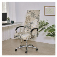 Vzorovaný poťah na kancelársku stoličku, elastický poťah na otočnú stoličku béžový kvet