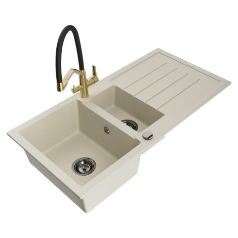 MEXEN/S MEXEN/S - Andres granitový drez s odkvapkávačom vrátane batérie Duo, béžová 6515-69-6717