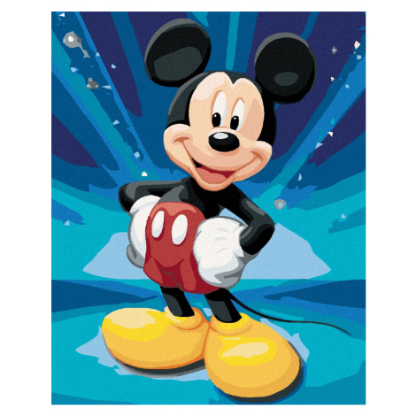 Maľovanie podľa čísel - MICKEY MOUSE NA MODROM POZADÍ Rámovanie: bez rámu a bez vypnutia plátna,