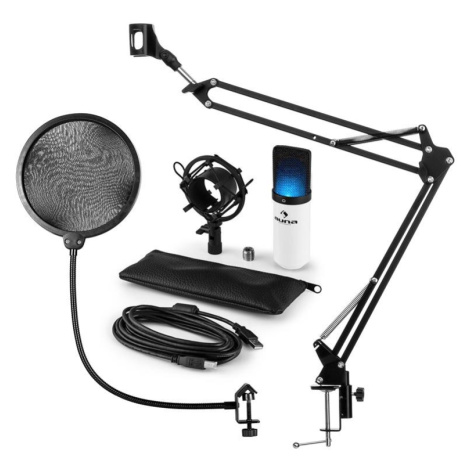 Auna MIC-900WH-LED, USB mikrofónová sada V4, biela, kondenzátorový mikrofón, pop filter, mikrofó