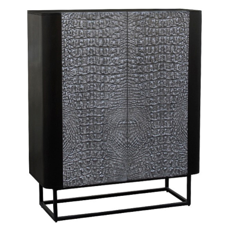 Estila Luxusná čierna dizajnová barová skrinka Croco s vyrezávaným sivým reliéfom s krokodílím v