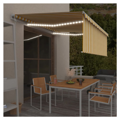 vidaXL Automatická markíza tienidlo&LED&senzor vetra 4x3m žlto-biela