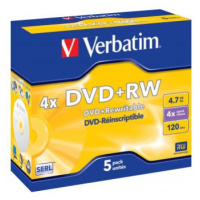 Verbatim DVD+RW, Matt Silver, 43229, 4.7GB, 4x, jewel box, 5-pack, bez možnosti potisku, 12cm, p
