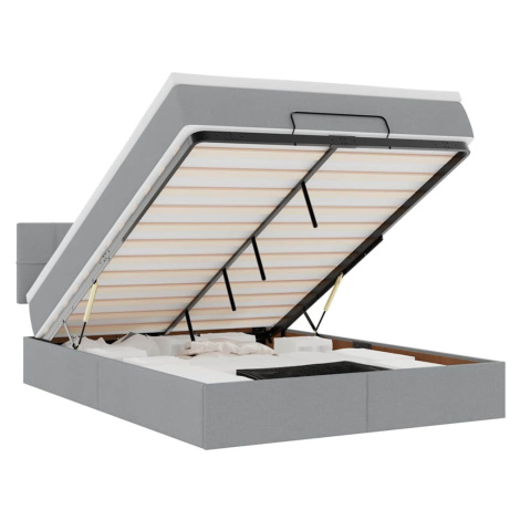 vidaXL Osmanská posteľ s matracom a LED svetlosivá látka 140x200 cm