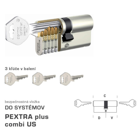 DK - PEXTRA plus combi US G - s gombíkom D 65 + V 75 mm, nikel matný