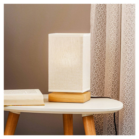 Stolová lampa Canvas, dubové drevo hranatá krémová